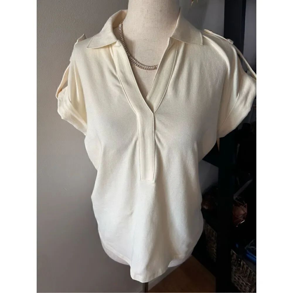 Michael Kors short sleeve tan/yellow small shirt size s
